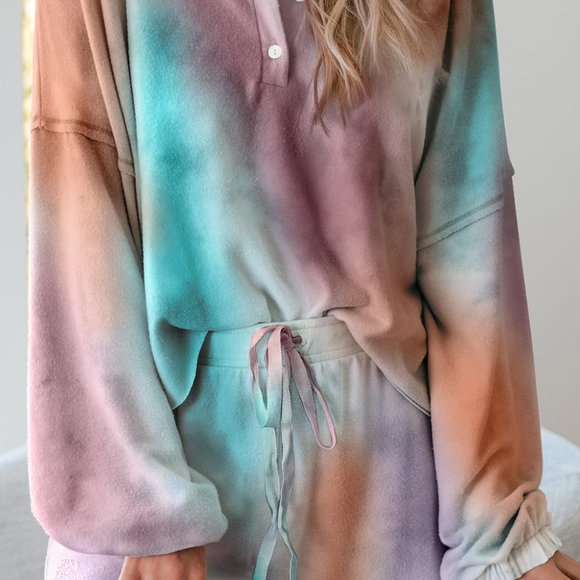New Multicolor Tie Dye Knit Loungewear Set - Picture 6 of 12